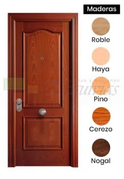 Puerta Entrada Blindada Maciza de Seguridad Madera Roble Natural