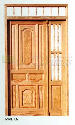 puerta exterior madera maciza con fijo y montante