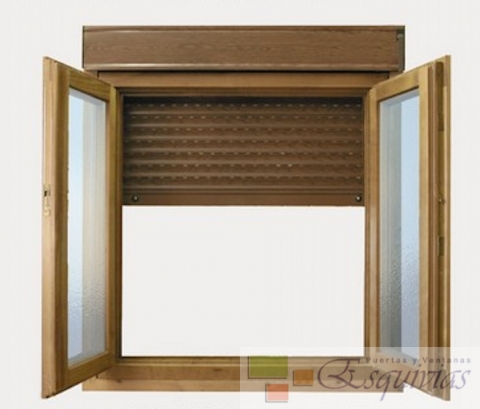 ventana madera con persiana aluminio