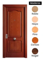 Puerta Entrada Blindada Maciza de Seguridad Madera Roble Natural