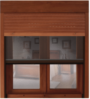 ventana madera con mosquitera y persiana